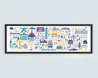Nantes panoramic yellow / Marillon the Beef / Poster / illustration / wall decoration / city