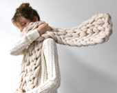Extra large Merino chunky Scarf. Big yarn scarf. Thick Yarn. Extreme knitting. French knit.