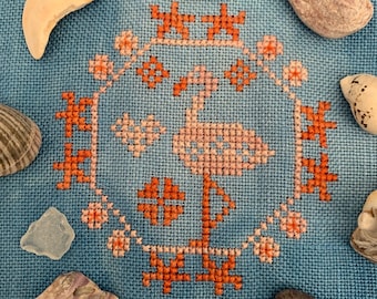 Quirky Quaker Flamingo - PDF Pattern - Cross Stitch - Darling & Whimsy Designs