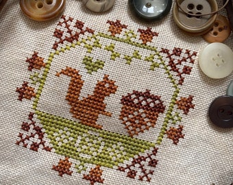 Quirky Quaker Squirrel - PDF Pattern - Cross Stitch - Darling & Whimsy Designs