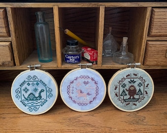 Quirky Quaker Mythical Creatures Set - PDF Cross Stitch Pattern (Loch Ness, Unicorn, Sasquatch)