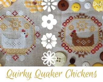 Quirky Quaker Chickens - PDF Pattern - Cross Stitch - Darling & Whimsy Designs