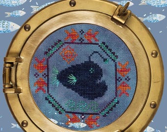 Quirky Quaker: Anglerfish - PDF Pattern - Cross Stitch - Darling & Whimsy Designs