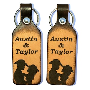 Cowboy & Cowgirl Couples Leather Keychains with Free Customization