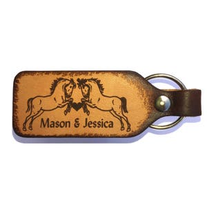 Horse Couple Engraved Leather Keychain with Free Customization