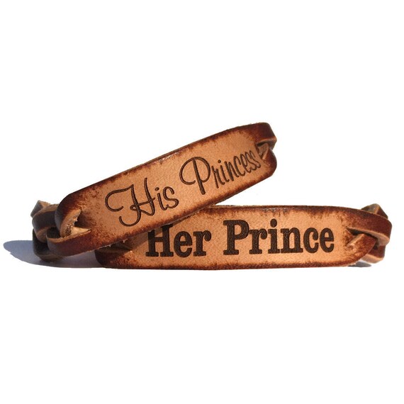 Her Prince and His Princess Leather Engraved Braided Couples