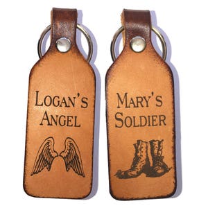 Soldier & Angel Leather Couples Keychains Personalized with Your Names