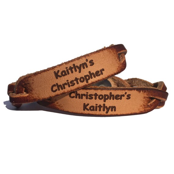 Buy Personalized Couples Names Leather Engraved Bracelet Set
