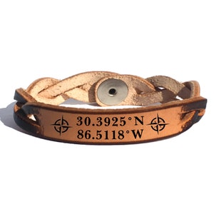 Custom Coordinates Leather Bracelet