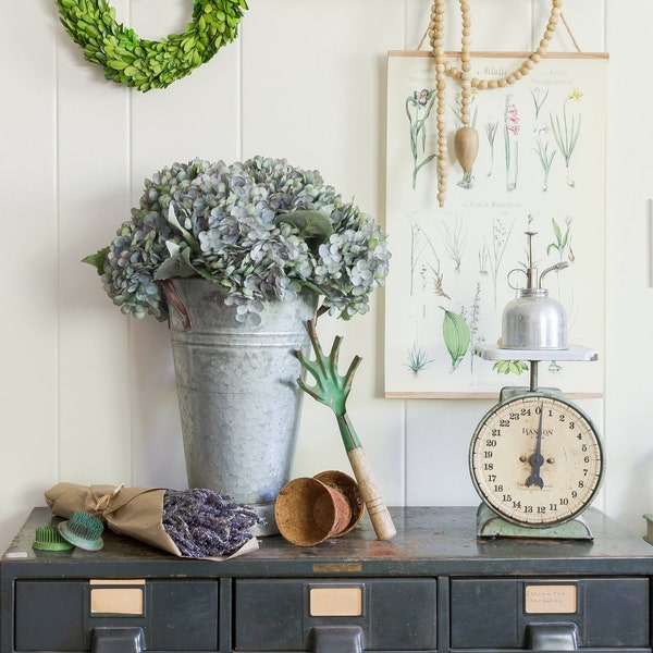 Rama de corte de tallo de hortensia azul realista, conjunto de 3