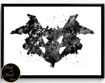 Rorschach Inkblot Test Card 10 BW Watercolor Print Psychology Psychiatry-1284