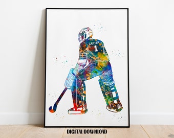 Field Hockey Goalkeeper Personalized Art Custom Name and Number Sport Watercolor Digital Printable Download