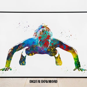 Woman doing Pushups Exercising Fitness Sport Poster Watercolor Art Digital Printable Download