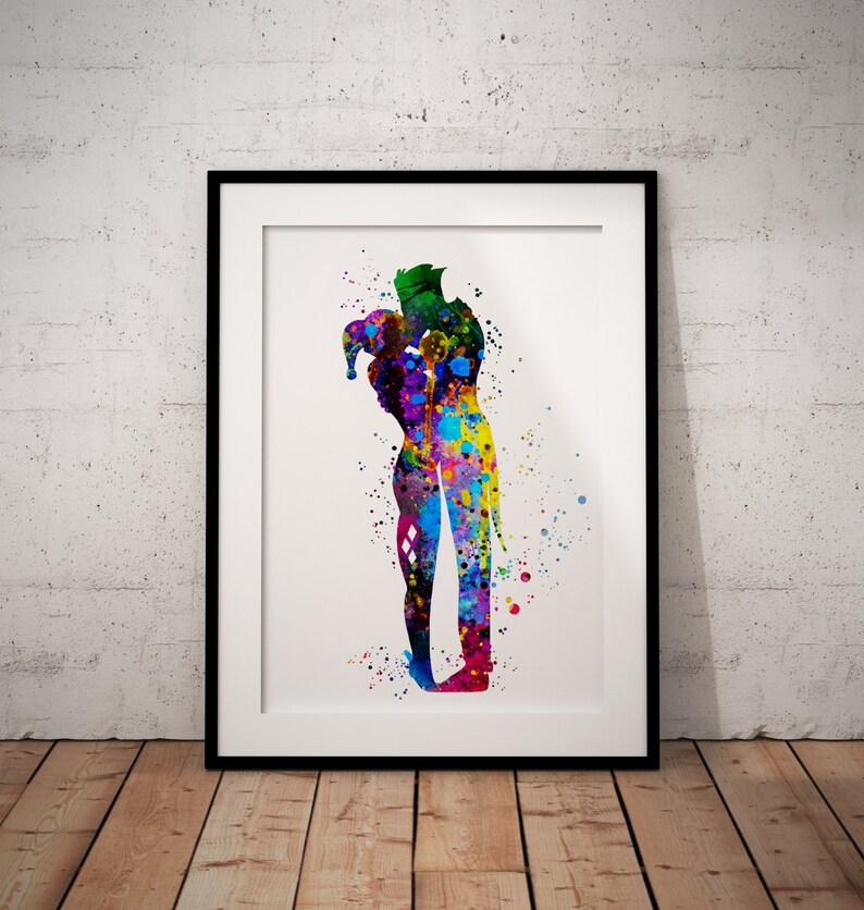 Harley Quinn And Joker Watercolor Print Colorful Watercolor Etsy