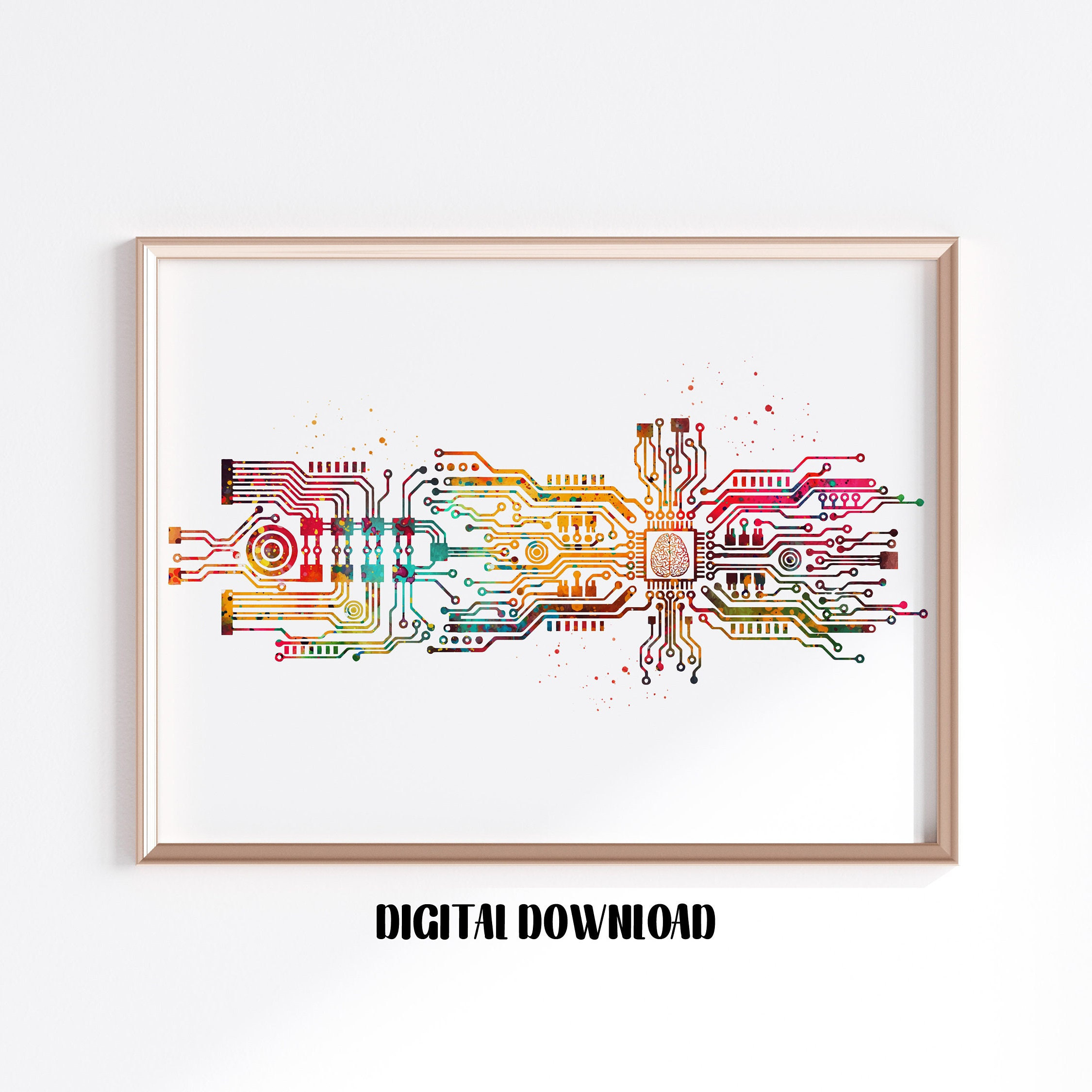 Circuit Board Art Watercolor Print Science Art Computer Modern Art  Electronic Motherboard Engineer Technology Gift Poster Wall Hanging-1754 