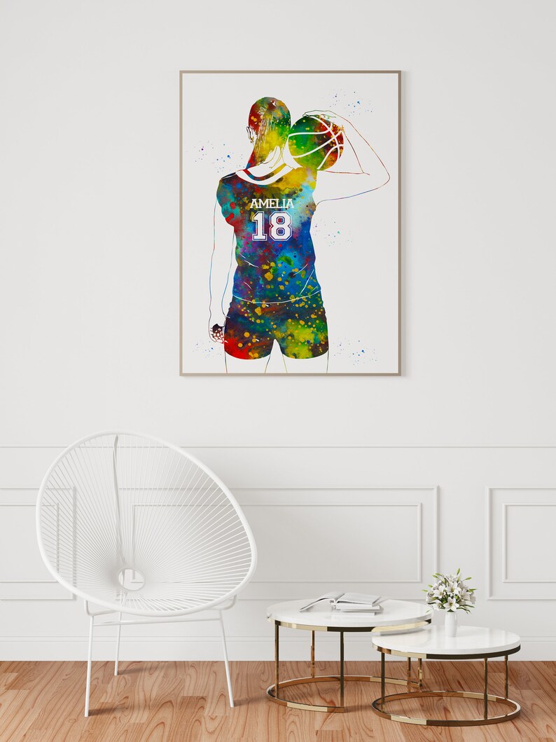 Basketball Player Girl Personalized Art Custom Name and Number Sport Watercolor Digital Printable Download image 2
