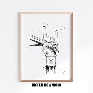 Barber Shop Friseur Salon Dekor Hand Art Barber Studio Poster Aquarell Kunst Digital Printable Download