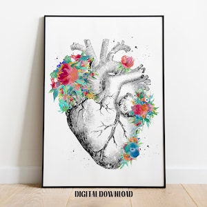 Human Heart anatomy art surgery anatomical heart Medical Science Watercolor Digital Printable Download