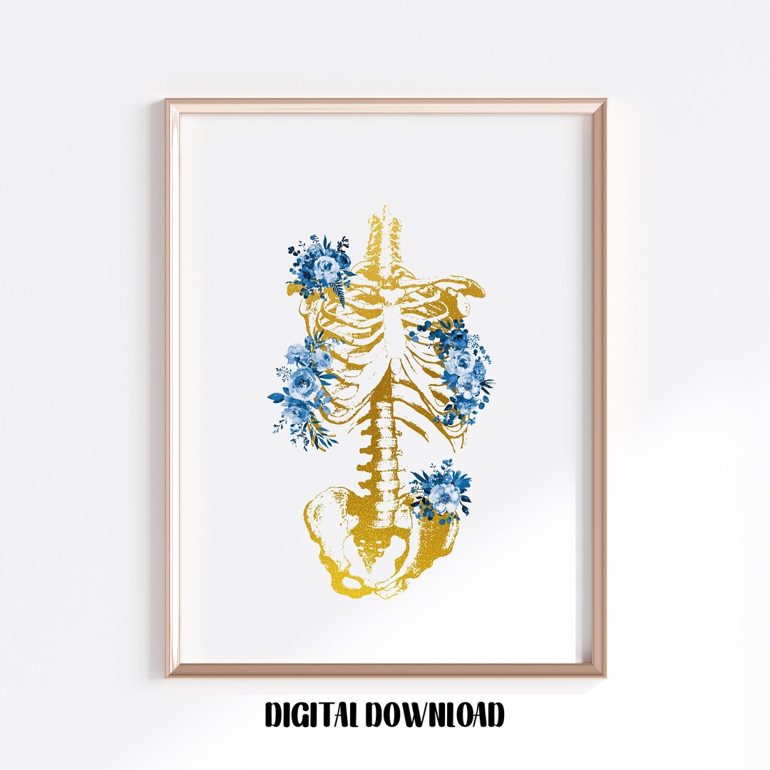 Skeleton Torso Human Skeleton Anatomy Floral Flowers Medical Golden Art ...