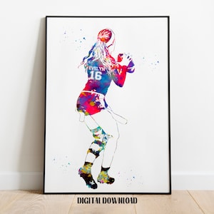 Flag Football Player Girl Personalized Art Custom Name and Number Watercolor Sport Digital Printable Download