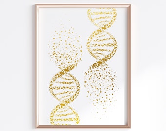 ADN double hélice science génétique résumé biologie Golden Art Poster Digital Printable Télécharger