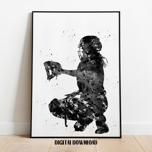 Softball Catcher Woman Girls Sport Poster Watercolor Art Women in Team Sports Digital Printable Download