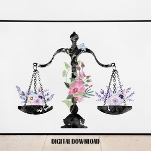 Scales of Justice Watercolor Art: Lawyer Office Decor (Digital Download)