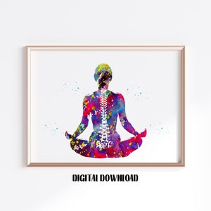 Meditating Woman spiritual wall art yoga poster meditation print zen home decor Watercolor Digital Printable Download
