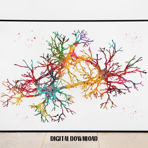 Neuron Cells Neurology Art Abstract Nerve Synapse Poster Science Medical Watercolor Art Digital Printable Download