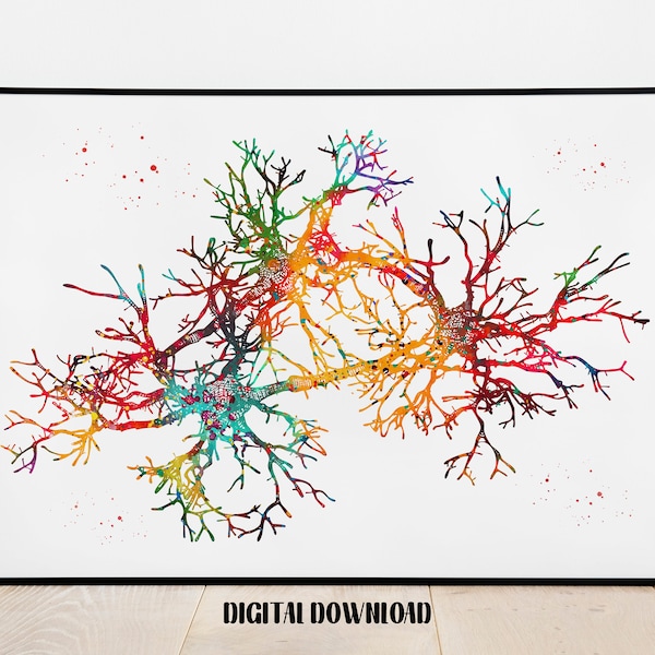Cellules de neurones Neurologie Art Résumé Nerf Synapse Affiche Science Medical Aquarelle Art Téléchargement imprimable numérique