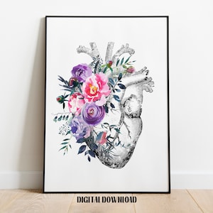 Human Heart anatomy surgery anatomical Medical Science Watercolor Digital Printable Download