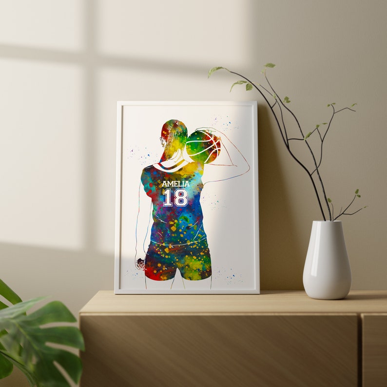 Basketball Player Girl Personalized Art Custom Name and Number Sport Watercolor Digital Printable Download image 3