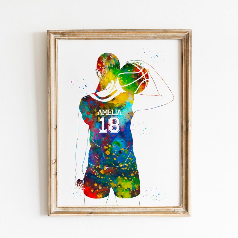 Basketball Player Girl Personalized Art Custom Name and Number Sport Watercolor Digital Printable Download image 5