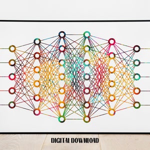 Neuronale Netze Künstliche Intelligenz Wissenschaft Kunst Netz Tiefes Lernen Kognitive Technologie Poster Aquarell Digital bedruckbarer Download