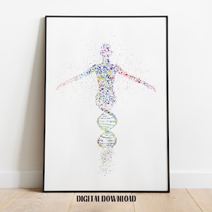 Human DNA Poster Medical Science Watercolor Digital Printable Download