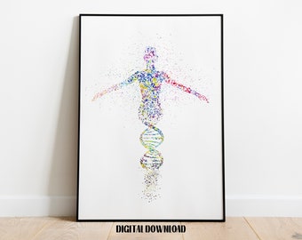 Human DNA Poster Medical Science Watercolor Digital Printable Download