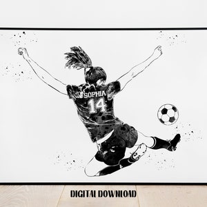 Personalized Soccer Girl Watercolor Art Print (Digital Download)