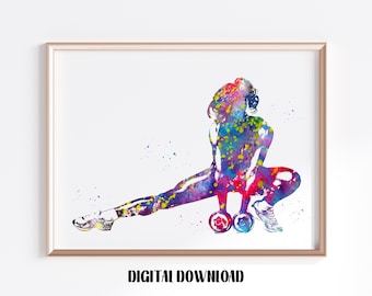 Female Bodybuilder weightlifting dumbbells Gym Art Sport Poster Watercolor Art Digital Printable Download