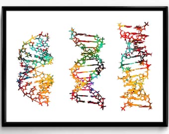 Three DNA, Science, Biology, Colorful Watercolor, Poster, Room Decor, gift, printable wall art (351)