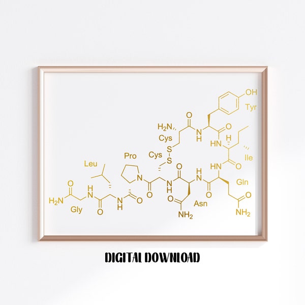 Oxytocin Hormone Of Love Symbol Nerd Science Art Biology Chemistry Medical Golden Art Digital Printable Download