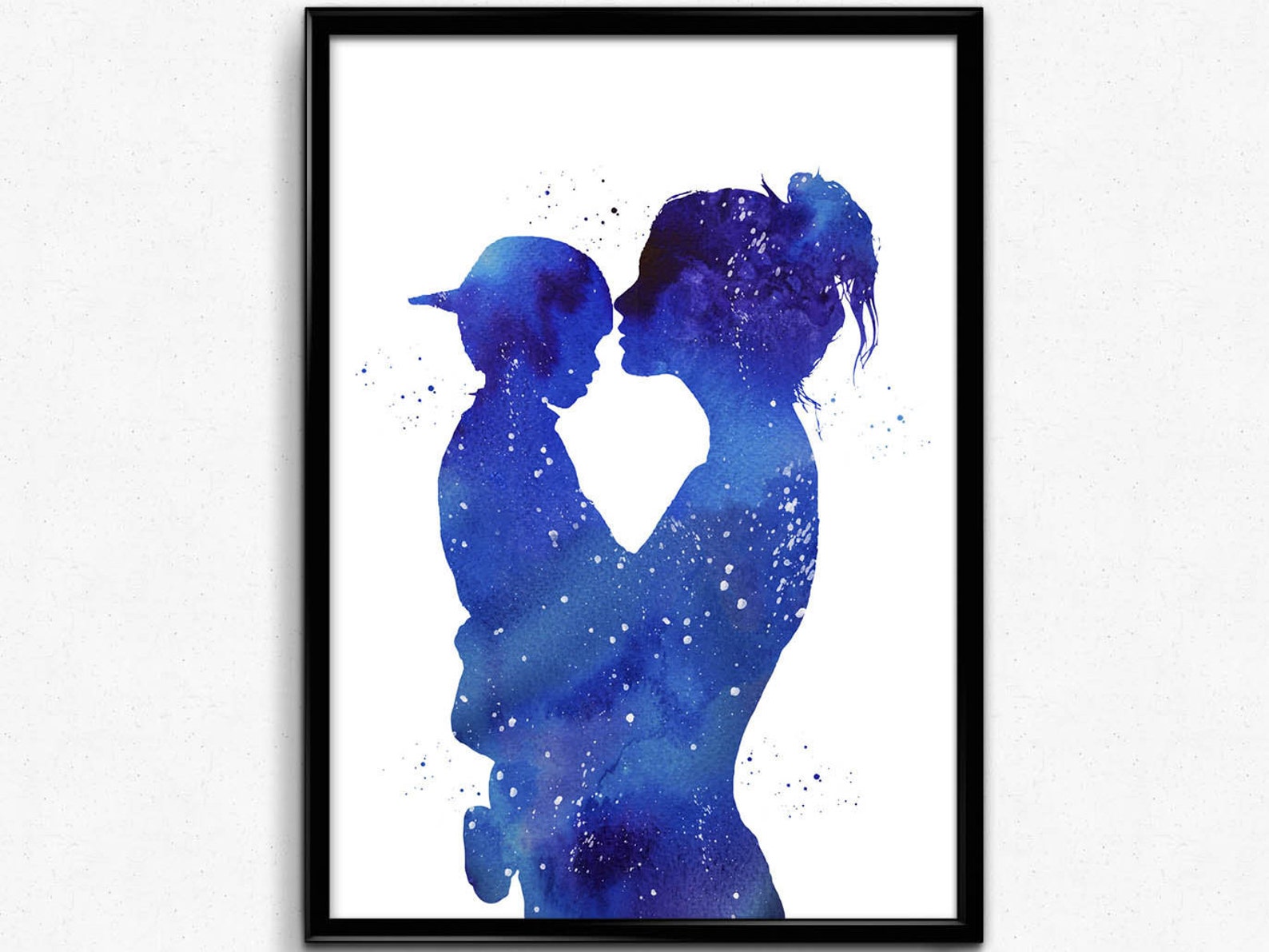 Mother and son mom and son parent love watercolor art print poster.