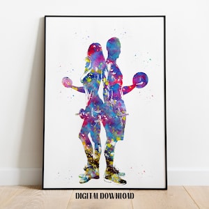 Fitness Power Paar Gym Art Sport Poster Aquarell Kunst Digital druckbarer Download