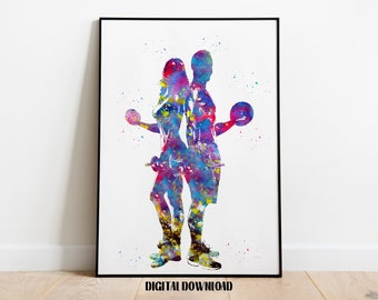 Fitness Power Couple Gym Art Sport Poster Watercolor Art Digital Printable Download