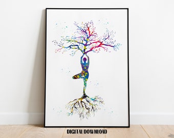 Yoga Pose Yoga Meditation Sport Poster Watercolor Art Digital Printable Download