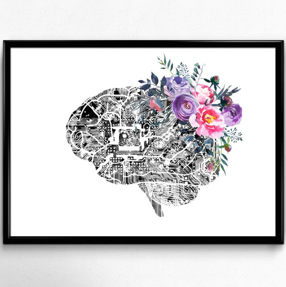 Brain Circuit Watercolor Print Medical Art Science Art Geek Neurologist Clinic