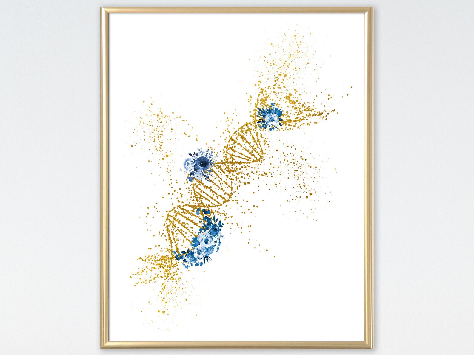 DNA molecule science floral flowers medical Golden Art Digital Etsy