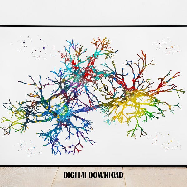 Cellules de neurones Neurologie Art Résumé Nerf Synapse Affiche Science Medical Aquarelle Art Téléchargement imprimable numérique