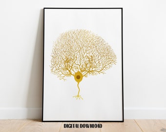 Purkinje Neuron Brain Art Neuroscience Science Neurology Golden Art Poster Room Decor wall art Digital Printable Download