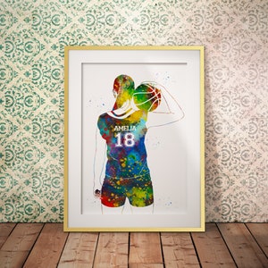 Basketball Player Girl Personalized Art Custom Name and Number Sport Watercolor Digital Printable Download image 4