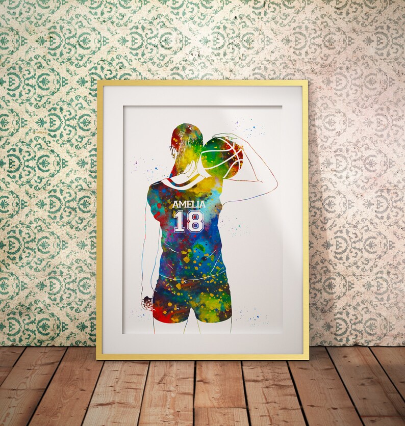 Basketball Player Girl Personalized Art Custom Name and Number Sport Watercolor Digital Printable Download image 4